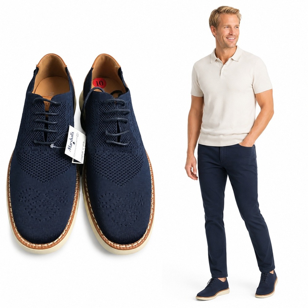Nautica Oxford Mens 10 Navy Mishawaka Knit Wingtip Dress Sneaker Business Casual